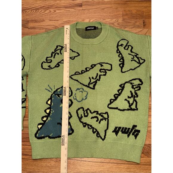 VAMTAC Dinosaur Knit Crew Sweater Unisex Size XL Green Cartoon Pattern - Picture 5 of 6